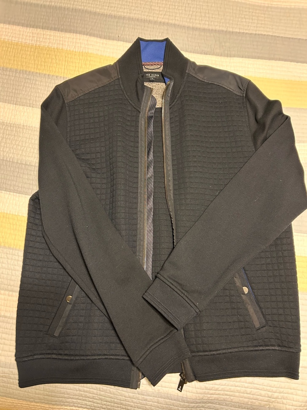 Ted Baker Black Quilted Front Zip Sweater